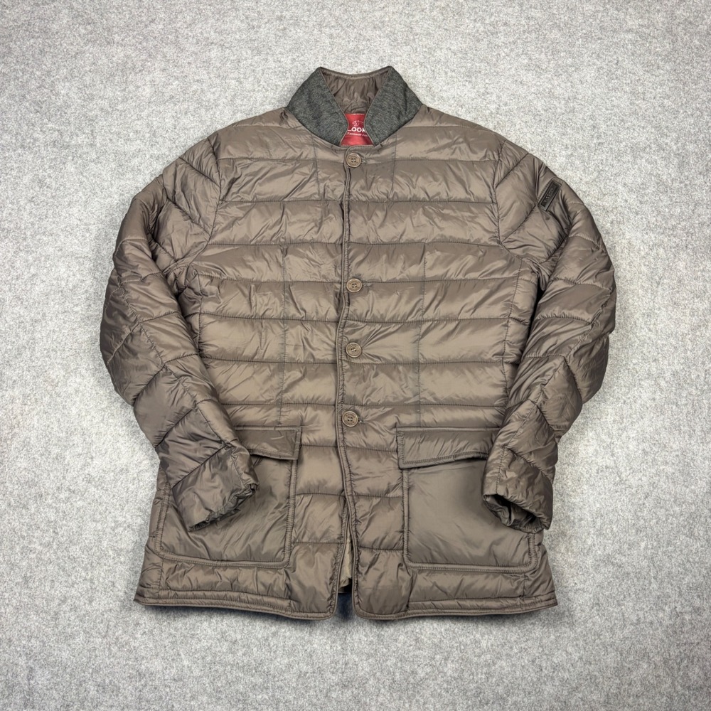 Blooker Sportswear Luxury Brown Puffer Jacket Mens XL Herringbone Collar Quilted